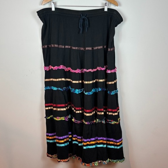 Orvis Womens Multicolor Peasant Gypsy 100% Cotton Maxi Skirt Size XL Boho hippie - Picture 1 of 8